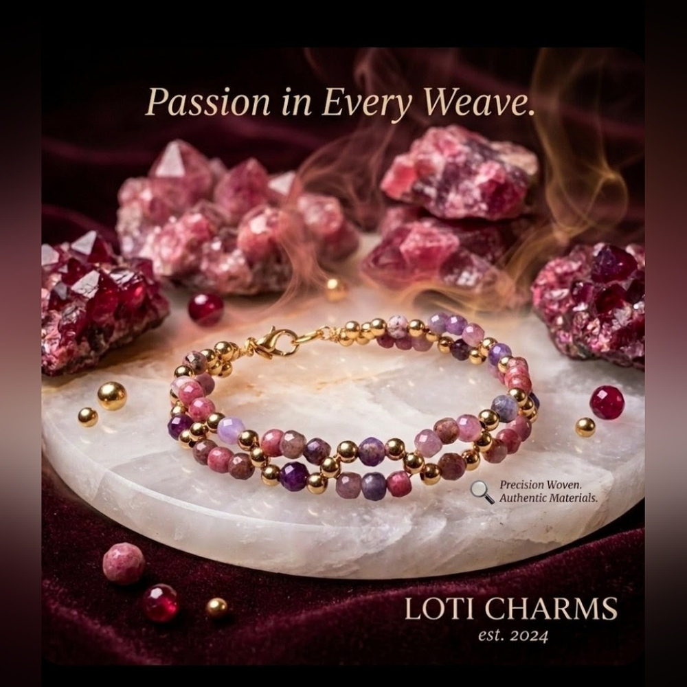 Pulsing Passion Natural Thulite & Genuine Ruby In Handwoven Artisan Bracelet